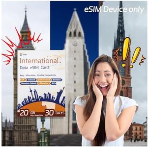 Europe eSIM: 20GB High-Speed Data, 30-Day Prepaid Plan for 40 Countries, No Contract, No SIM Card, Hotspot Support | Covers UK, France, Germany, Italy & More