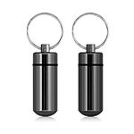 kwmobile Key Ring Pill Cases (Pack of 2) - Metal Keychain Mini Pill Case Holders Keyring Chain Portable Pills Container - Black