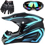 Motocross Helmet with Goggles Gloves Motorcycle Helmet Cross Children Off Road Helmet Motorcycle Helmet Safety Helmet Kit ATV Downhill MTB Safety Protection,B,S