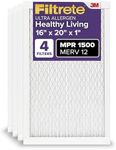 Filtrete Healthy Living Ultra Allergen Reduction AC Furnace Air Filter, MPR 1500, 16 x 20 x 1-Inches, 4-Pack