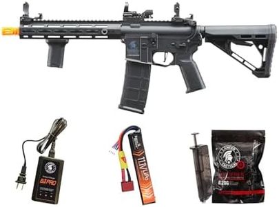 Lancer Tactical Gen 3 Hellion MLOK 10" Delta Stock Airsoft Rifle Lipo Battery Pack with Red Dot Sight & Grip (Black)