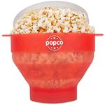 The Original Popco Silicone Microwave Popcorn Popper with Handles, Silicone Popcorn Maker, Collapsible Bowl, Dishwasher Safe - 10 Colors Available (Transparent Red)