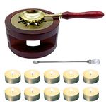 Wax Seal Warmer Furnace Kit Melting Furnace Tool Wax Seal Stamp Warmer Stand with Wax Seal Spoon & Wax Seal Stir Stick and Tealight Candles Set for Wedding Wax Envelope Seal Stamp (Redwood B)