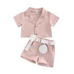 Bold N Elegant Girl Luxury Western Crop Top Shirt with Shorts Belt and Purse Trendy Party Co-ord Set Dress for Litle Girls (2-3 Years, Pink)