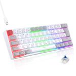 TECURS Gaming Keyboard Mechanical Keyboard Gamer 60% UK-Layout, LED Backlit,Blue Switch, Wired Mini Keyboard for PC/Windows/Laptop/PS4/Xbox, White and Grey