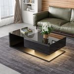 Merax LED Coffee Table,High Gloss Black Coffee Table for Living Room with Glass Top Storage Compartment and 16-colour variable LED lights 105 x 55 x 32.5cm