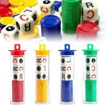 KoMico 4 Tubes Left Right Center Dice Game, 4 Color Interactive Toy 6 Sided Round Corner Dice Set Fun Games with 12 Dices + 96 Chips for Family Camping Game