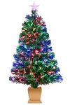 3ft Green Fiber Optic Christmas Tree,Pre-Lit Artificial Mini Christmas Tree, Tabletop Small Xmas Tree with Stars Holiday Home Decorations
