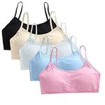 Cczmfeas Girl's Cotton Cami Bra with Removable Padding Teen Small Vest Design 5 Pack (Color Set 1, One Size)