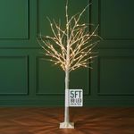 GloBrite 5ft Pre-Lit Twig Christmas Tree with 88 Warm White LEDs - White Birch Design, Bendable Branches, Indoor & Outdoor Christmas Decorations