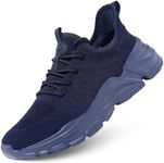 Mens Running Shoes Mesh Lightweight Walking Tennis Sneaker Slip-on Breathable Casual Work Shoes Soft Sole, Dark Blue, 10