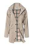 SaphiRose Women's Long Hooded Rain Jacket Outdoor Raincoat Windbreaker(Khaki,Small)