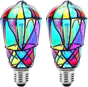 E27 Edison Light Bulb 2 Packs Stained Glass Screw Decorative Bulb 3.5W ST64 LED Filament Bulb Replacement for Bedroom Living Room Home Christmas Decoration Halloween