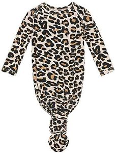 Posh Peanut Baby Soft Gown for Girls - Viscose from Bamboo Infant Layette Swaddle Wear - 0-3 months - Lana leopard Tan