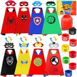 Chennyfun 4PCS Double-Sided Superhero Capes Set with 8 Masks, 8 Bracelets and 1 Storage Bag, Role Play Costume Dress up Toys, Gift for Halloween Birthday Party Christmas for Boys Girls