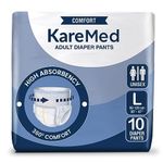 KareMed Comfort Adult Diaper Pants, Large 90-120 Cm (35"- 47"), 10 Count, Unisex, Leakproof, Elastic Waist, Wetness Indicator