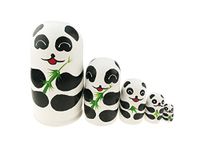 Winterworm 5 Pcs 5.1” Cartoon Panda Matryoshka Dolls Russian Nesting Dolls Panda Stuff for Kids Handmade Wooden Stacking Toy Panda Bear Party Supplies Cultural Keepsakes