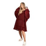 Sienna Hoodie Blanket Oversized Ultra Soft Plush Sherpa Fleece Wearable Throw Blanket Cosy Giant Warm Sweatshirt - Burgundy