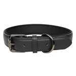 OFHome Black Leather Dog Collar for Small Medium Large Dogs, Genuine Soft Leather Padded Dog Collars with Heavy Duty Buckle Adjustable Pet Collar, M