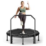 B BCAN 48'' Rebounder Trampoline for Adults, 250kg Foldable Mini Trampoline with Adjustable Foam Handle, Mute & Pre-assembled Fitness Trampette Indoor