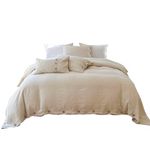 Simple&Opulence 100% Washed Linen Duvet Cover-3 Pieces Solid Flax Bedding Set(1 Comforter Cover+ 2 Pillowshams)-Farmhouse Comforter Set with Coconut Button Closure (Queen, Natural Linen)