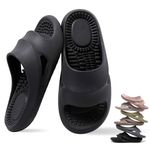 IDEINER Cloud Slides With Massage Women Men Soft Sandals Summer Shoes Quick Dry Pillow Slippers Flip Flops Non-Slip Comfy Thick Sole Cushion EVA Plastic Open Toe Black US 12-13 W/11-11.5 M (BK4445)