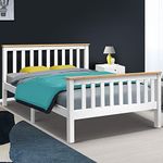 Artiss Double Bed Frame Platform Wooden Timber Frames Beds Base Bedroom Room Decor Home Furniture White with Reinforced Bracket Support for Kids, Toddler and Adult, Modern Design