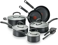 T-fal Advanced Nonstick Cookware Set 12 Piece, Oven Broiler Safe 350F, Kitchen Cooking Set W/Fry Pans, Saucepans, Deep Saute, Dutch Oven & Kitchen Utensils, Pots and Pans, Dishwasher Safe, Black