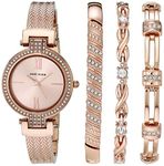 Anne Klein Women's Premium Crystal Accented Watch and Bracelet Set, AK/3584, Rose Gold, AK/3584RGST