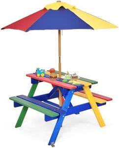 DORTALA Kids Picnic Table, Wooden Outdoor Toddler Table and Bench Set with Removable Umbrella, Children Activity Table Set for Patio, Garden, Backyard, Girls & Boys Gift, Colorful