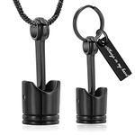 Yinplsmemory 2 Pack Car Parts Cremation Jewelry Piston Urn Necklace Urn Keychain for Men Piston Ashes Keepsake Memorial Jewelry, Black