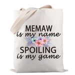 PWHAOO Memaw Grandma Gift Memaw Is My Name Spoiling Is My Game Tote Bag Canvas Best Memaw Ever Shopping Bag, Spoiling Memaw Tote