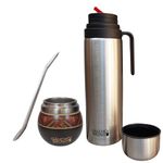 Gaucho Bruno - Stainless Steel Mate to Drink Yerba Mate | Maintains Drink Temperature | Designed to Look Like a Natural Gourd | with Bombilla and 1 Litre Flask with Precision Pour Spout pico Cebador