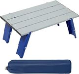 PORTAL Folding Mini Small Beach Table, Portable Aluminum Beach Table with Retractable Legs and Carry Bag for Outdoor Picnic/Cooking/Camp/Travel/Beach,15" L x 8" W x 6" H, Silver/Blue