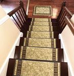 Stair Treads Carpet Non-Slip – Stair Runners for Wooden Steps Non Slip – Rubber Back Stair Rugs – Pet Dog Carpet for Stairs - Stairway Carpet Rug – Set of 7 Emy Beige (8.5” x 26”)