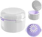 Yharnamite Denture Case, Denture Cup for Soaking Dentures, Denture Bath Box with Rinsing Basket, Retainer Case Mouth Night Guard, Travel Aligner Mouthguard Containers Box (White)