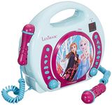 Lexibook Disney Frozen Anna and Elsa CD player for kids with 2 toy microphones, headphones jack, with batteries, blue, RCDK100FZ