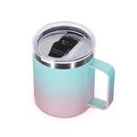 Volhoply 14oz Insulated Stainless Steel Coffee Mug with Leakproof Lid,Double Wall Vacuum Travel Coffe Cup with Handle,Reusable Thermos Tumbler,Camping Mugs Keep Hot,Christmas Gifts(Green Pink,1)