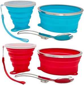 Cagelya Mess Kit for Camping Silicone Collapsible Bowl Collapsible Cup and Stainless Steel Spoon for Backpacking Outdoor Hiking Traveling and Picnic - 2 Pack
