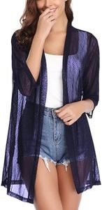 iClosam Women Casual 3/4 Sleeve Sheer Open Front Cardigan Sweater (Dark Blue, Large)