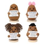 4Packs Positive Potatoes Hand-Woven Dolls，Toys with Encouraging Card Creative Cute Emotional Support Crochet