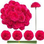 Marigold Flower Heads Bulk 50Pcs, Faux Mexican Marigold Artificial Flowers for Diwali Home Decor DIY Wreath Garland Craft Wedding Mexican Party Day of The Dead Decoration Halloween Decor(RoseRed)