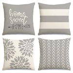 RABUSOFA Gray Pillow Covers 18x18 Set of 4,Home Sweet Home Decorative Pillows Throw Pillow Cases,Xmas Outdoor Accent Cushion Covers Farmhouse Decor Pillows for Couch Patio Chair