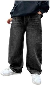 Verdusa Boys Jeans Baggy Straight Leg Elastic Waist Loose Denim Pants with Pockets Dark Black 13 Years