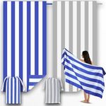 Anavasi Microfibre Beach Towels for Adults - 2 Pack 180 x 90 cm with Drawstring Bag, Quick Dry, Lightweight, Sand Free, Extra Large 100% Recycled for The Beach (Stripe Dark Blue and Grey)
