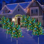 Outdoor Christmas Decorations 8PCS Solar Christmas Tree with 8 Lighting Modes Pathway Lights with 160 C6 Multi-Color Lights Waterproof for Outside Garden Yard Lawn Walkway House Front Porch Door