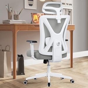 DoChair Silla de Oficina ergonómica, Silla giratoria de Espalda Alta con Soporte Lumbar, reposacabezas Ajustable, reposabrazos 3D, Silla de Oficina, Altura Regulable, Silla ejecutiva, 150 kg (Gris