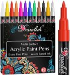 Acrylic Paint Pens for Rock Painting - Set of 12-0.7mm Tip Glass Pens with Extra Fine Point & Water-Based Ink - Ideal Paint Markers for Ceramic, Fabric, Porcelain, Wood, Canvas & DIY Mug Design