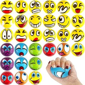 Zddaoole 30 Pcs Face Stress Balls,2.5 Inch Funny Face Squeeze Balls,Emotion Squeeze Foam Balls,Foam Balls for Hand Wrist Stress Reliefs Finger Exercise