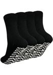 ZAKASA Non-slip Mens Slipper Socks: Grip Socks Mens Cotton Anti Slip Socks Hospital Anti Skid Sock Men Athletic Sports Grippy Sock UK 9-11 Black-4 Pairs